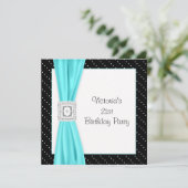 Invitation Polka noir blanc point Diamant Turquoise 21e anniv (Debout devant)