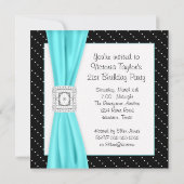 Invitation Polka noir blanc point Diamant Turquoise 21e anniv (Dos)