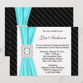 Invitation Polka noir blanc point Diamant Turquoise 50e anniv (Devant / Derrière)