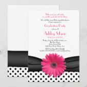 Invitation Polka Noir Blanc Point Rose Daisy Graduation (Devant / Derrière)