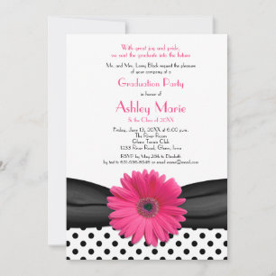 Invitation Polka Noir Blanc Point Rose Daisy Graduation