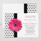 Invitation Polka noir et blanc Mariage de marguerite rose (Devant / Derrière)
