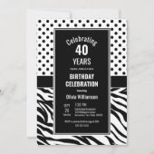 Invitation Polka noir et blanc point 40e fête d'anniversaire (Devant)