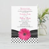 Invitation Polka noir et blanc point rose marguerite (Debout devant)