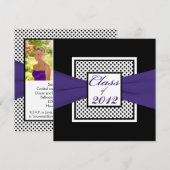Invitation Polka noir violet blanc point photo Graduation (Devant / Derrière)
