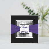 Invitation Polka noir violet blanc point photo Graduation (Debout devant)