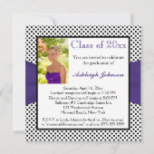 Invitation Polka noir violet blanc point photo Graduation (Dos)