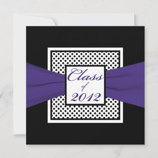 Invitation Polka noir violet blanc point photo Graduation (Devant)