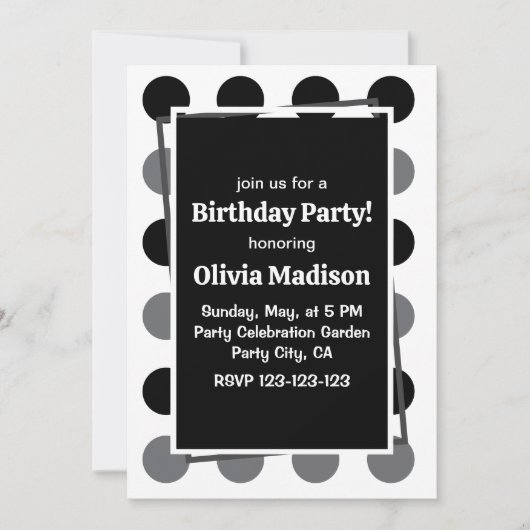Invitation Polka noire gris point fête d'anniversaire (Devant)