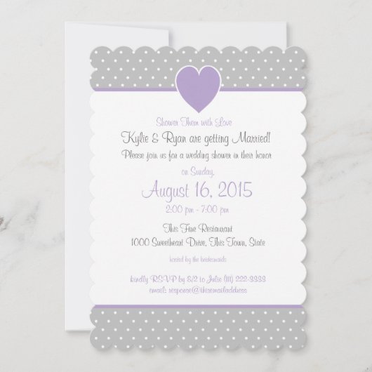 Invitation Polka point Sweet Heart Grey and Purple (Devant)