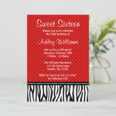 Invitation Polka Polka Dot Sweet rouge et noir Zebra 16 (Debout devant)