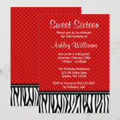 Invitation Polka Polka Dot Sweet rouge et noir Zebra 16 (Devant / Derrière)