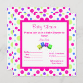 INVITATION POLKA ROSE CLAIR BLOQUE L'INVITATIO DU BABY SHOWER (Devant / Derrière)
