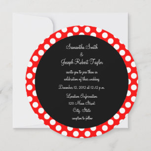 Invitation Polka rouge et blanc Mariage Cercle noir