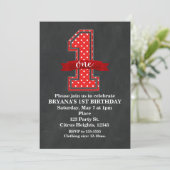 Invitation Polka rouge et blanc point 1 fête d'anniversaire (Debout devant)