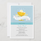 Invitation Polkadot bleu première communion (Devant)