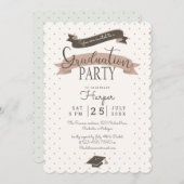 Invitation Polkadot fête vintage de graduation (Devant / Derrière)