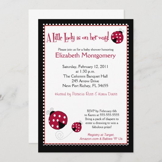 Invitation Polkadot Ladybug Baby shower 5x7 (Devant / Derrière)