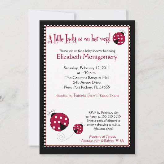 Invitation Polkadot Ladybug Baby shower 5x7 (Devant)