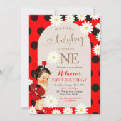 Invitation Polkadot Ladybug Daisy Brown cheveux premier anniv (Devant)