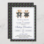 Invitation Polo Gender Reveal Tartan Plaid (Devant / Derrière)