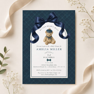 Invitation Polo Teddy Bear Nœud Papillon Garçon Baby Shower