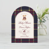Invitation Polo Teddy Bear Vin Red plaid Arch Baby shower (Debout devant)