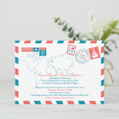 Invitation POLOGNE Mariage Airmail Corail et sarcelle (Debout devant)