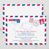 Invitation POLONAIRE Affranchissement par avion Bleu Rouge Ma (Devant / Derrière)