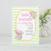 Invitation Polygon or et baby shower fleuri de fête du thé (Debout devant)