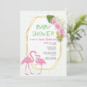 Invitation Polygone d'or, baby shower à points de polka de fl (Debout devant)