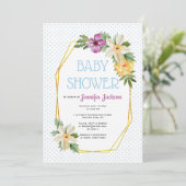 Invitation Polygone d'or, pois de fleurs baby shower floral (Debout devant)