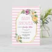 Invitation Polygone or et baby shower fleuri (Debout devant)