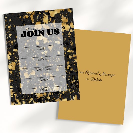 Invitation polyvalente à remplir en noir et or