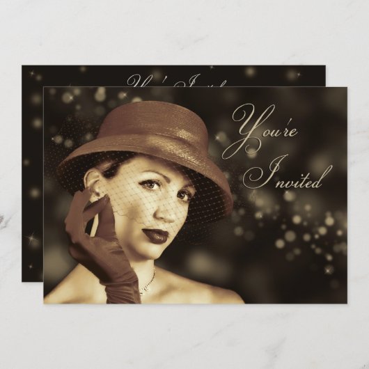 Invitation polyvalente classique - Vintage dame (Devant / Derrière)