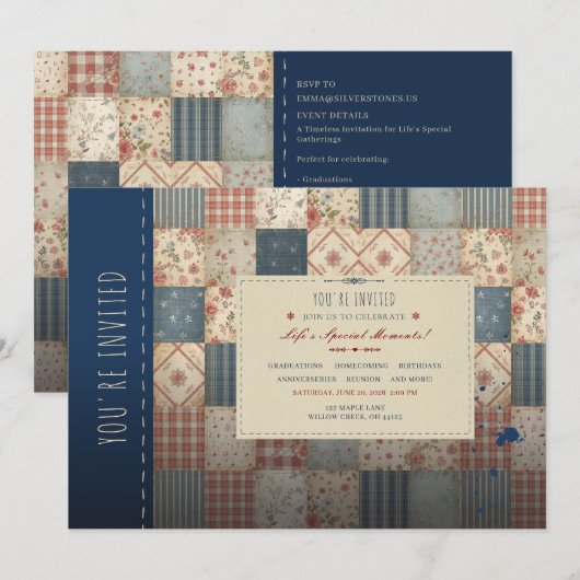 Invitation polyvalente courtepoint vintage (Devant / Derrière)