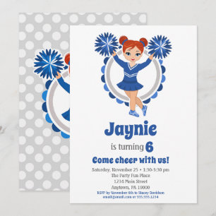 Invitation Pom-pom girl Bleu - Filles à tête rouge Joyeux ann