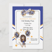 Invitation Pom-pom girl fête d'anniversaire en bleu et or (Devant)
