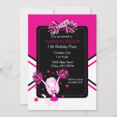 Invitation Pom-pom girl fête d'anniversaire en rose chaud (Devant)