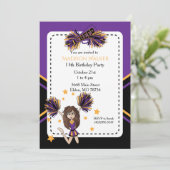 Invitation Pom-pom girl fête d'anniversaire en violet et or (Debout devant)