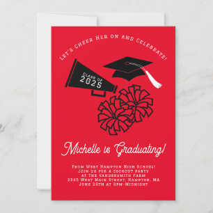 Invitation Pom-pom girl Graduation Party Rouge et Noir