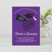Invitation Pom-pom girl Graduation Party violet noir (Debout devant)