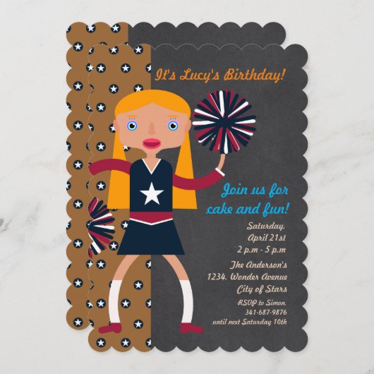 Invitation Pom-pom girl Pompoms fille fête d'anniversaire (Devant / Derrière)