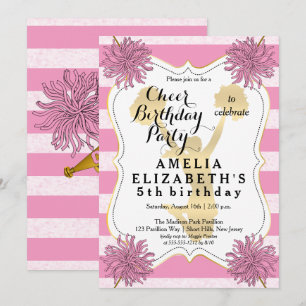 Invitation Pom-pom girl rose   Gold Girl Birthday Party