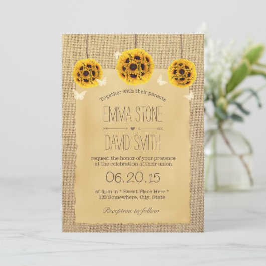 Invitation Pomanders de tournesol rustiques et Mariage de pap (Debout devant)