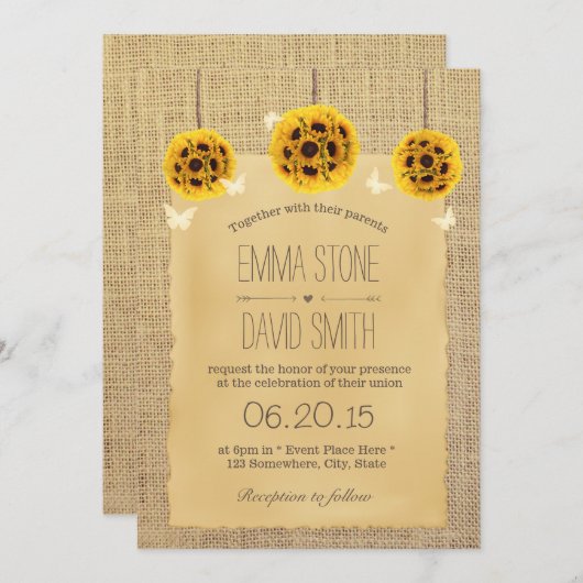Invitation Pomanders de tournesol rustiques et Mariage de pap (Devant / Derrière)