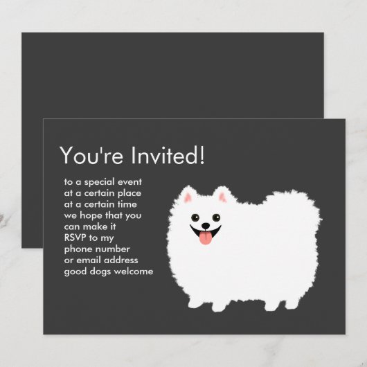 Invitation Poméranie blanche Fluffy (Devant / Derrière)