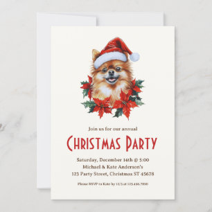 Invitation Poméranien à Santa Hat mignonne fête de Noël chien