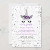 Invitation Pomme Argent Floral Unicorne Baby Sprinkel (Devant)