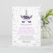 Invitation Pomme Argent Floral Unicorne Baby Sprinkel (Debout devant)